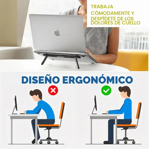Vista 2 de Soporte elevador de teclado plegable, pies autoajustables para computadora portátil con ángulos duales, soporte para computadora pequeño, elevador