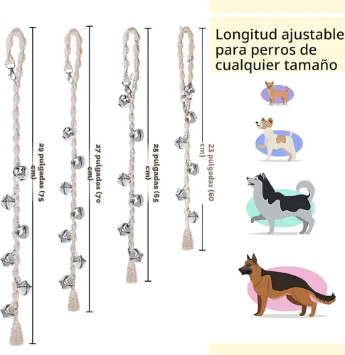 Vista 5 de Campanas de perro para salir al aire libre, campanas de entrenamiento para ir al baño, hechas a mano, ajustables Hecho a mano con hilo de alta