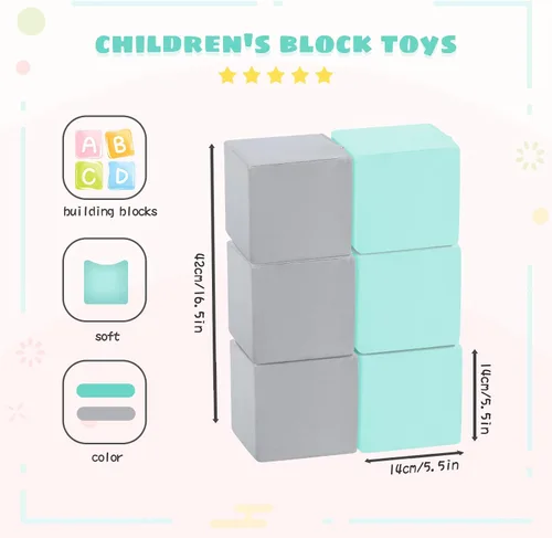 Vista 3 de TRENDBOX 6 bloques de espuma para niños pequeños, cubos de espuma suave de 5.5 pulgadas con funda lavable desmontable, bloques de juego suaves