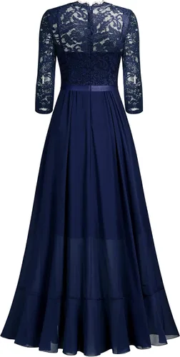 Vista 7 de Vestido largo de dama de honor con vuelos de encaje y cuello en V para mujer de MIUSOL