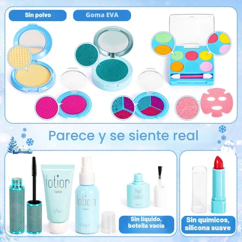 Vista 5 de Hohosunlar Maquillaje de simulación Frozen para niñas, juguetes 3-5 años, maquillaje de juguete falso, juguetes de princesa de Frozen para niñas