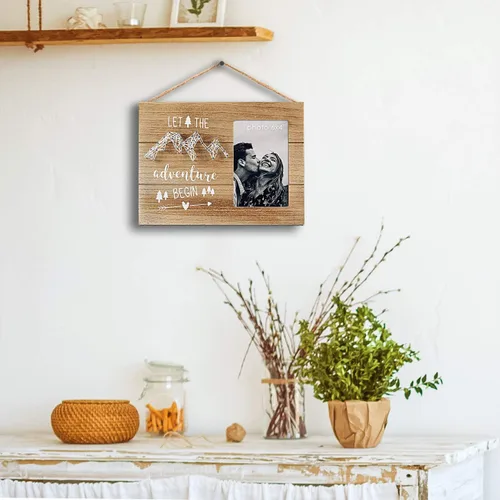 Vista 4 de VILIGHT Regalos para novios y novias – Regalos de felicitación para parejas recién comprometidas – Let The Adventure Begin Marco de fotos rústico