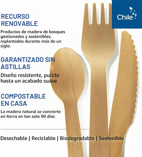 Vista 3 de Tenedores de madera, paquete de 100, 6.5 pulgadas, alternativa a