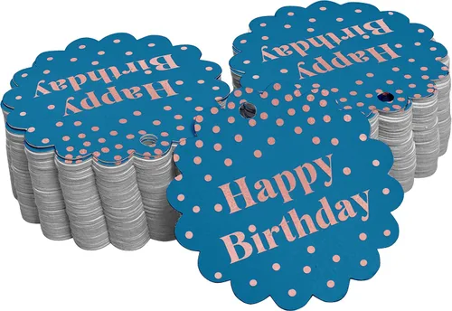 Vista 64 de Etiquetas de papel para colgar con texto en inglés «Happy Birthday» (50 unidades)