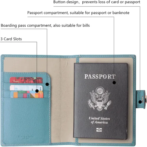 Vista 5 de Portapasaportes de cuero auténtico para pasaporte, con bloqueo Rfid - con compartimento para documentos de identificación