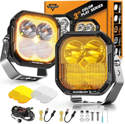 Vista 19 de Auxbeam Color Play Series SAE - Luces antiniebla LED de 3 pulgadas con DRL blanco y señal de giro para Ford Honda, Nissan, Subaru, Acura, Lexus