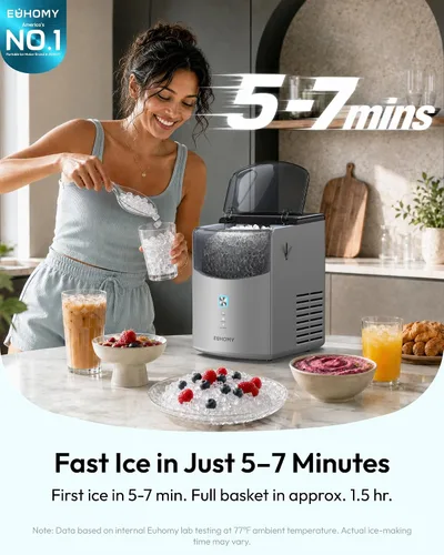 Vista 2 de Euhomy 2026 Upgraded Countertop Nugget Ice Maker, 35lbs Sonic Crushed Ice Grey