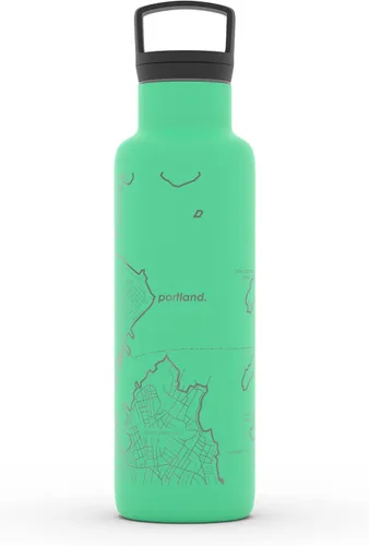 Vista 85 de Well Told Botella de agua aislada con mapa de Washington DC grabado, botella de acero inoxidable grabada (21 onzas, blanco) botella aislada de mapa