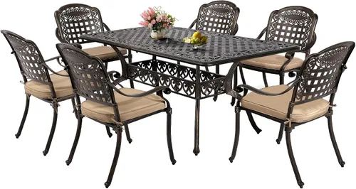 Vista 4 de TITIMO Mesa de comedor rectangular para patio al aire libre de 60 pulgadas con agujero para sombrilla de 2 pulgadas