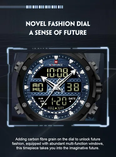 Vista 7 de NAVIFORCE Reloj analógico digital militar de cuarzo para hombre, movimiento de cuarzo japonés, resistente al agua, 3ATM, reloj deportivo de cuero