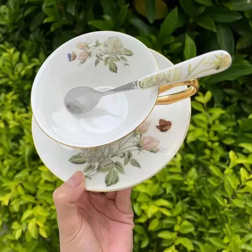 Vista 4 de Honorable Taza de café, capuchino, taza de té, con platillo para leche, porcelana de hueso fino, esmalte reactivo, 6.8 onzas-1 unidad