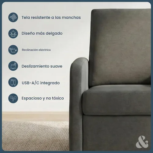 Vista 6 de Nurture& El sillón reclinable Porto Power Glider para guardería Carbón