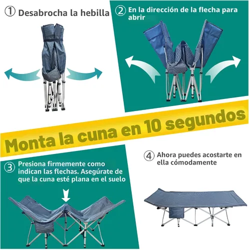 Vista 5 de Catre de camping XXL con colchón sobredimensionado de 32" de ancho, catre plegable resistente, catres cómodos para dormir, cama para invitados