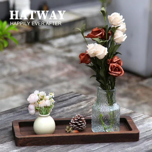 Vista 3 de Hatway Bandeja Decorativa de Madera Portavelas Bandeja Larga de Madera Decoración del Hogar, Platos de Centros de Mesa para Centros de Mesa