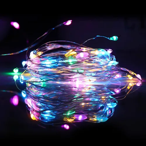 Vista 6 de Mandiq Paquete de 12 luces de hadas que funcionan con pilas, tira de luces de 10 pies, 30 LED, modo de luz intermitente y constante, multicolor