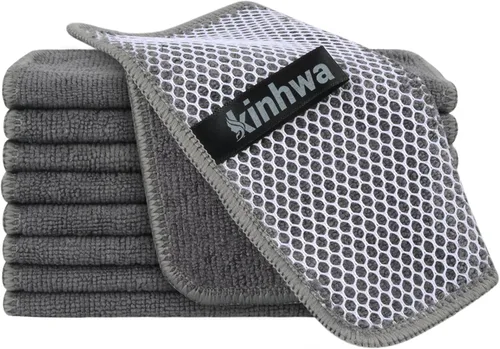 Vista 24 de KinHwa Paños de cocina para platos, paños de microfibra absorbentes de secado rápido, trapos de cocina con lado de limpieza de poliéster, ideal