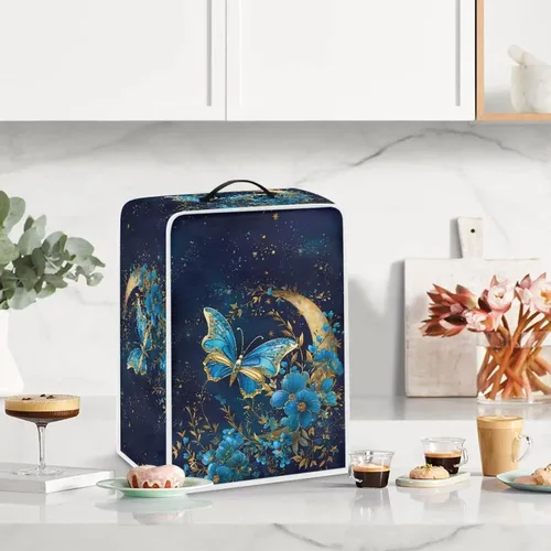 Vista 3 de DISNIMO Cubierta antipolvo para cafetera de mariposa azul, fundas para máquina de hacer café de cocina con mango superior, cubierta