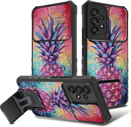 Vista 17 de Funda para Samsung Galaxy A53 5G con cubierta de cámara y soporte de soporte, resistente a prueba de golpes, TPU funda protectora para Samsung