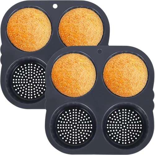 Vista 9 de Molde de silicona para bollo de hamburguesa con 4 cavidades, molde antiadherente para panecillos de hamburguesas flexible, fácil de liberar, lavable
