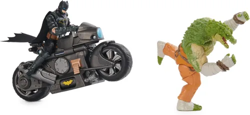 Vista 5 de DC Comics, Batman - Paquete de batalla transformable de Batcycle con figura de acción exclusiva de cocodrilo asesino de 4 pulgadas y Batman