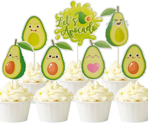 Vista 5 de 21 piezas de decoración de cupcakes Let's Avocado Fruit Treat Cake Picks para decoración temática de aguacate, boda, fiesta de cumpleaños