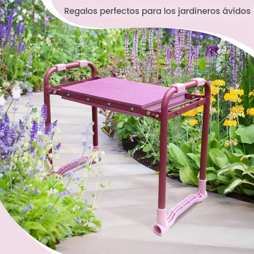 Vista 8 de Colwelt Taburete de jardín con marco de acero resistente y resistente, asiento de jardín y banco de rodillas con bolsa de herramientas, almohadilla