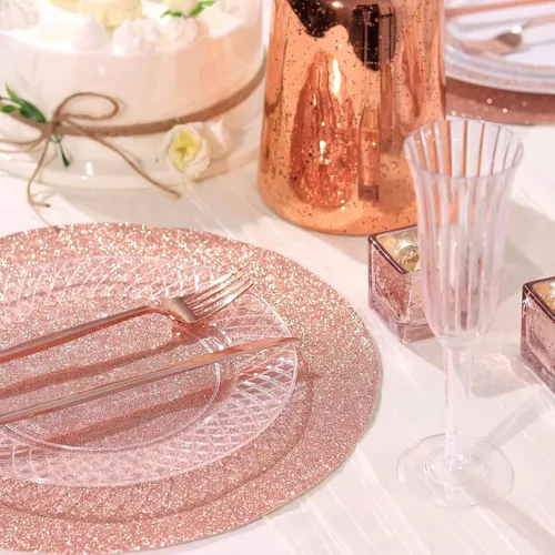 Vista 8 de Efavormart - Juego de 6 manteles individuales antideslizantes de piel sintética con purpurina, color rosa y dorado rosa para bodas, banquetes