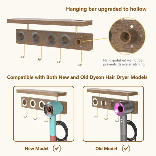 Vista 2 de Affogato Soporte de almacenamiento para secadora de pelo, soporte de pared compatible con Dyson Supersonic, soporte organizador magnético de 5
