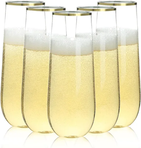 Vista 8 de Bestluck Paquete de 24 copas de champán de plástico sin tallo de 9 onzas, vasos de champán desechables transparentes, inastillables y sin BPA