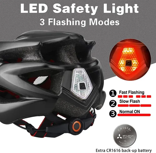 Vista 2 de Basecamp Casco de bicicleta para mujeres y hombres con luz LED de seguridad extraíble, visera solar, casco de bicicleta ligero, ajustable