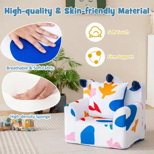 Vista 5 de HONEY JOY Sofá para niños pequeños, silla en forma de corona con almohada adicional, cómodos muebles de sala de juegos para niños con funda