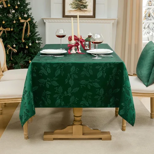 Vista 6 de Softalker - Mantel navideño de jacquard - Mantel rectangular impermeable de invierno con diseño vintage de damasco, de poliéster con motivos