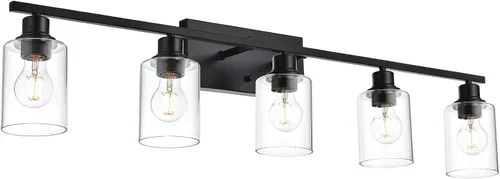 Vista 19 de Lámpara de pared de 3 luces de níquel cepillado de metal, lámpara de tocador de interior con pantalla de vidrio transparente, accesorios