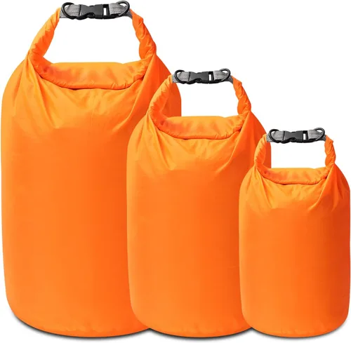 Vista 13 de Juego de bolsas secas, impermeables, pequeñas y ligeras, para tabla de remo, kayak, pesca, campamento (azul, 2 L + 5 + 10 L)