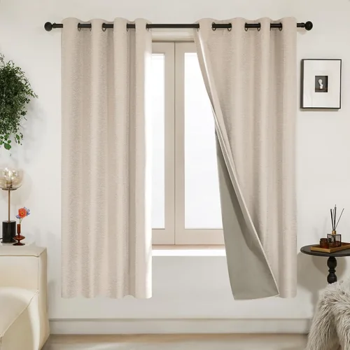 Vista 12 de Deconovo Cortinas 100% opacas, cortinas de sala de estar, cortinas opacas para dormitorio, 2 paneles, caramelo jacquard, 52 x 63 pulgadas