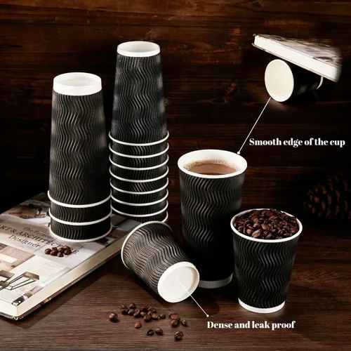 Vista 4 de Lamosi Vasos de café de 10 onzas – Paquete de 120, Vasos de Papel Corrugado Aislante Desechables de 10oz, Vasos de Pared Ondulada Kraft para Bebidas