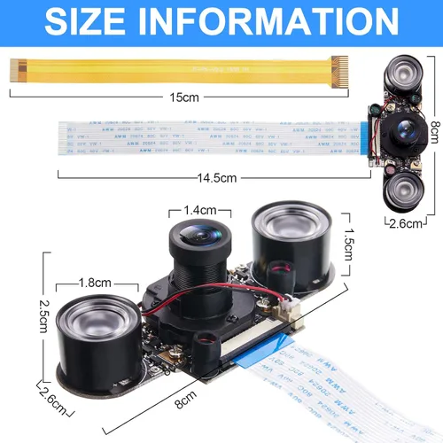 Vista 3 de Weewooday 2 juegos para cámara 1080P Webcam 5MP OV5647 Sensor de visión diurna y nocturna IR-Cut Video Focus Ajuste Compatible con Raspberry Pi RPi