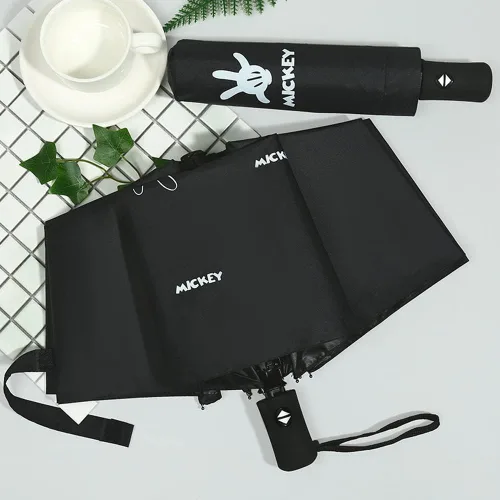Vista 3 de Finex Mickey Travel Compact Auto Folding Golf Umbrella with Auto Open Close One Button Handle & Wrist Strap Negro MM