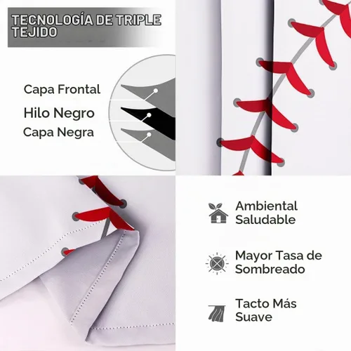Vista 4 de Cortinas opacas de 42 x 63 pulgadas (2 paneles) con ojales para oscurecer la parte superior para dormitorio y sala de estar, deportes, béisbol