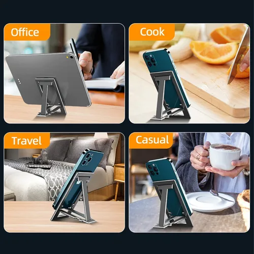 Vista 6 de Soporte para teléfono celular, totalmente plegable, altura ajustable, soporte de teléfono de aleación de aluminio para escritorio/oficina