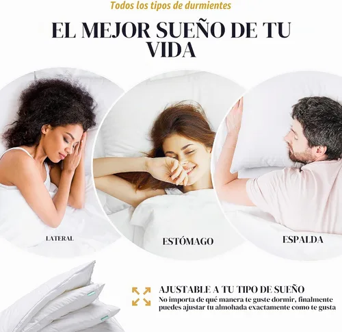 Vista 2 de EverSnug Juego de 2 almohadas de lujo de capa ajustable para dormir de lado, delanteros y traseros, almohadas refrescantes de hotel con 3 capas
