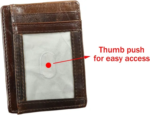 Vista 3 de Le'aokuu RFID Real Leather Minimalist Slim Wallet Front Pocket Credit Card Case