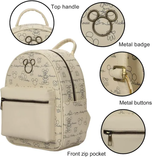 Vista 7 de Disney Mickey Mouse Line Art - Mochila blanca y dorada para mujer, Blanco