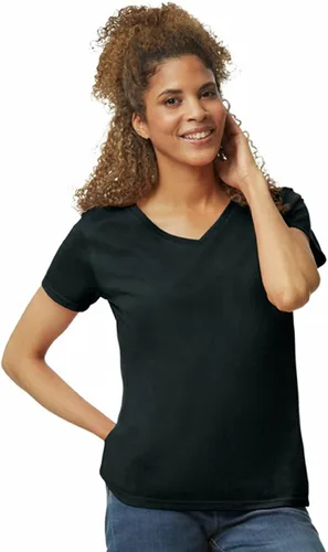 Vista 2 de Gildan - Camiseta para mujer con cuello en V de algodón pesado, paquete con 2