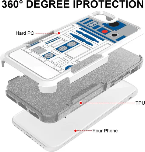 Vista 3 de Funda para iPhone SE 2022, R2D2 Astromech Droid Robot Patrón Absorción de Golpes PC Duro e Interior Silicona Hybrid A002 0