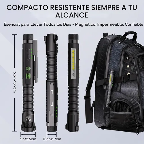 Vista 7 de Linterna EDC recargable, linterna pequeña de 800 lúmenes con clip magnético y base, linterna LED de 11 modos, rompedor de vidrio y abridor