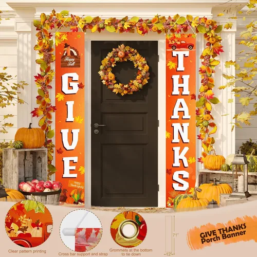 Vista 3 de Suministros de decoración de fiesta de Acción de Gracias, pancarta de Acción de Gracias, remolinos colgantes para vacaciones de otoño, decoración