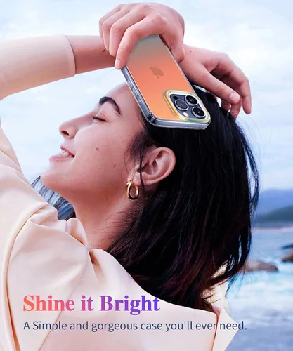 Vista 6 de CAPRARO Funda compatible con el teléfono 15 Pro, funda mate translúcida iridiscente fluorescente, 2 protectores de pantalla + 2 protectores