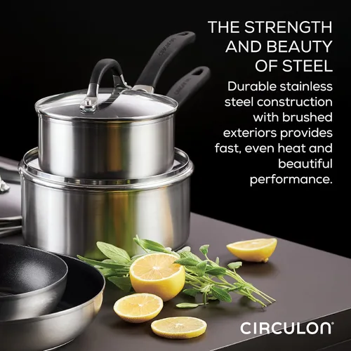 Vista 3 de Circulon SteelShield - Sartén con tapa y tecnología híbrida SteelShield de acero inoxidable y antiadherente, 3 cuartos de galón, acero inoxidable