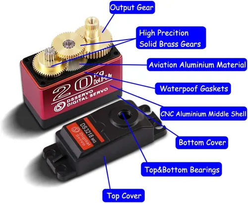 Vista 5 de DS3218 - Servo digital de engranaje de metal de alto par resistente al agua servo RC de 44.1 lbs rotación de 270 grados para autos Baja RC